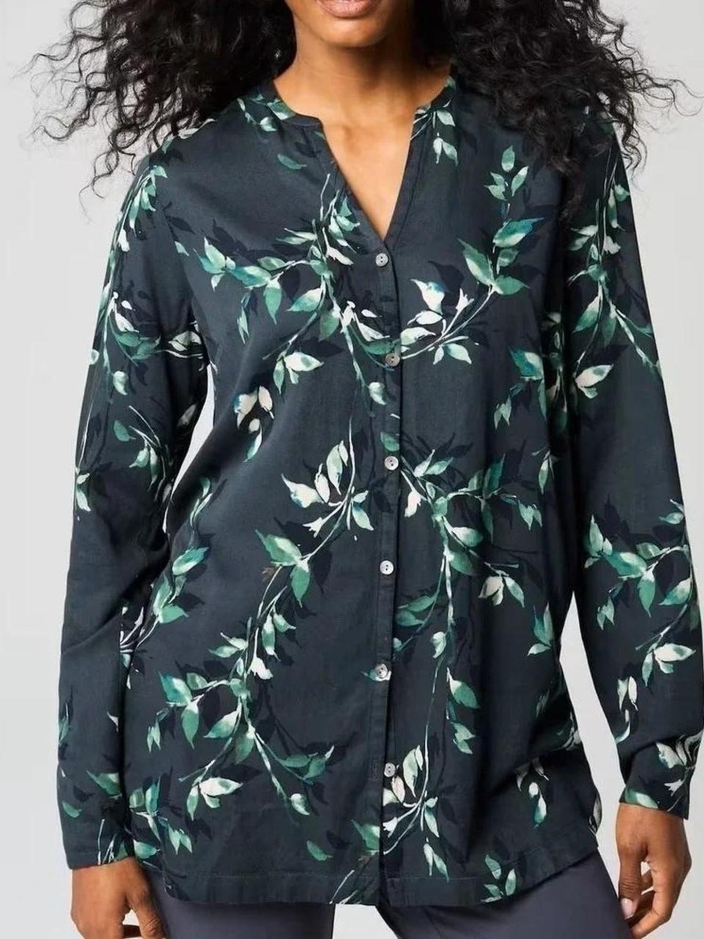J. Jill PureJill Botanical Print Button-Up Splitneck Blouse | Size L